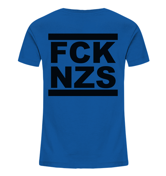 N.O.S.W. BLOCK Gegen Rechts Shirt "FCK NZS" beidseitig bedrucktes Kids Organic T-Shirt blau