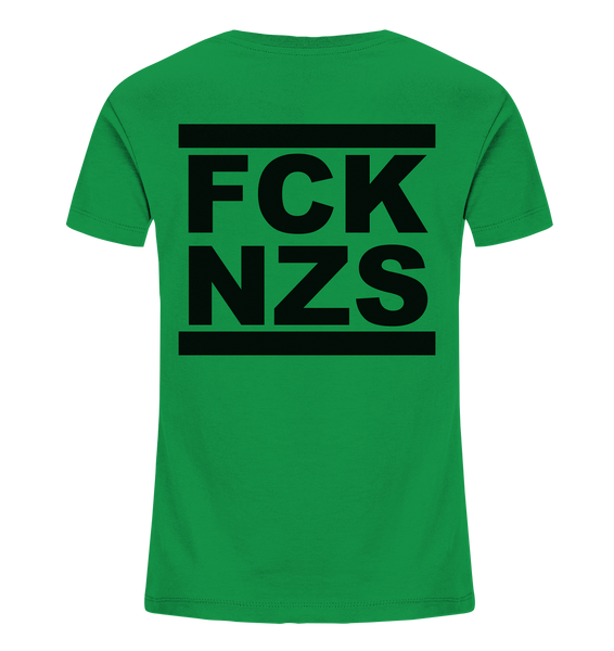 N.O.S.W. BLOCK Gegen Rechts Shirt "FCK NZS" beidseitig bedrucktes Kids Organic T-Shirt grün