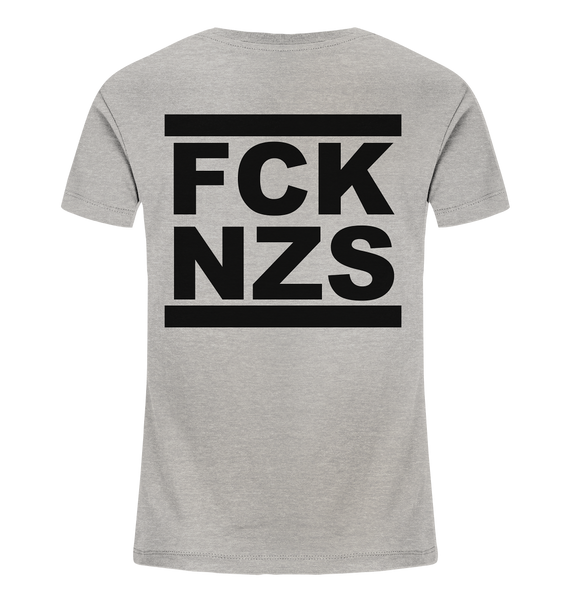 N.O.S.W. BLOCK Gegen Rechts Shirt "FCK NZS" beidseitig bedrucktes Kids Organic T-Shirt heather grau