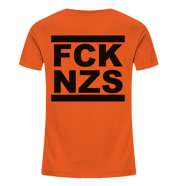 N.O.S.W. BLOCK Gegen Rechts Shirt "FCK NZS" beidseitig bedrucktes Kids Organic T-Shirt orange
