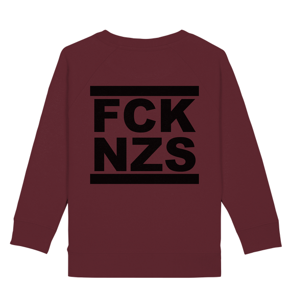 N.O.S.W. BLOCK Gegen Rechts Sweater "FCK NZS" beidseitig bedruckter Kids UNISEX Organic Sweatshirt weinrot