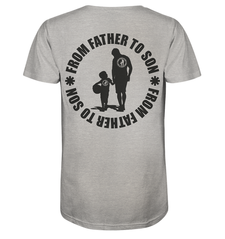 N.O.S.W. BLOCK Fanblock Shirt "FROM FATHER TO SON" Männer Organic V-Neck T-Shirt heather grau