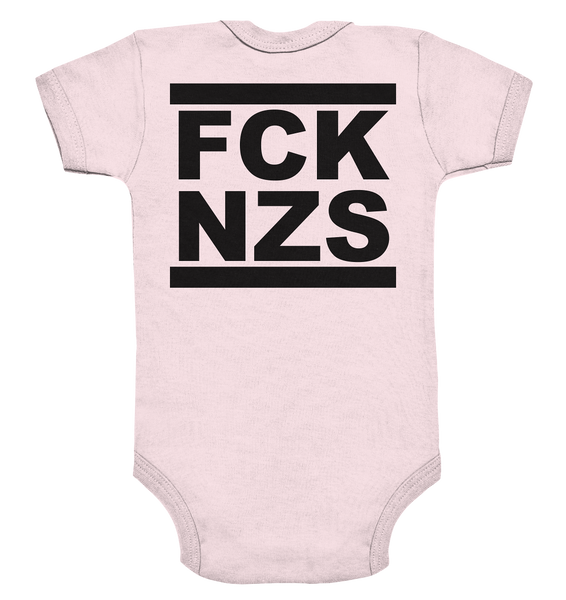 N.O.S.W. BLOCK Gegen Rechts Hoodie "FCK NZS" beidseitig bedruckter Organic Baby Bodysuite powder pink