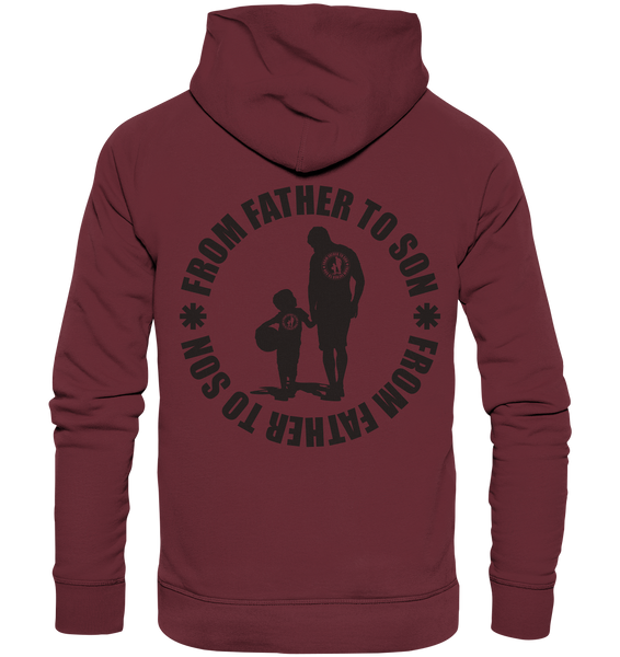 N.O.S.W. BLOCK Fanblock Hoodie "FROM FATHER TO SON" Männer Organic Fashion Kapuzenpullover weinrot
