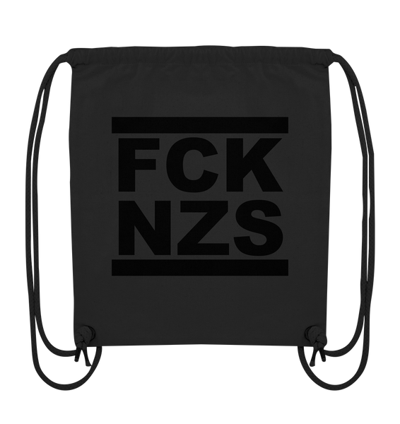 N.O.S.W. BLOCK Gegen Rechts Gym Bag "FCK NZS" beidseitig bedruckter Organic Turnbeutel schwarz