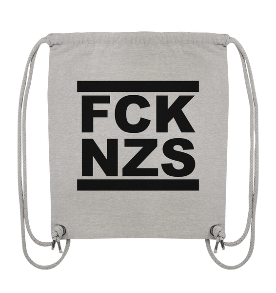 N.O.S.W. BLOCK Gegen Rechts Gym Bag "FCK NZS" beidseitig bedruckter Organic Turnbeutel heather grau