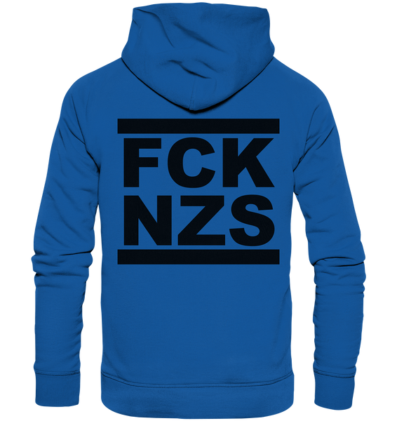 N.O.S.W. BLOCK Gegen Rechts Hoodie "FCK NZS" beidseitig bedruckter Männer Organic Basic Hoodie blau