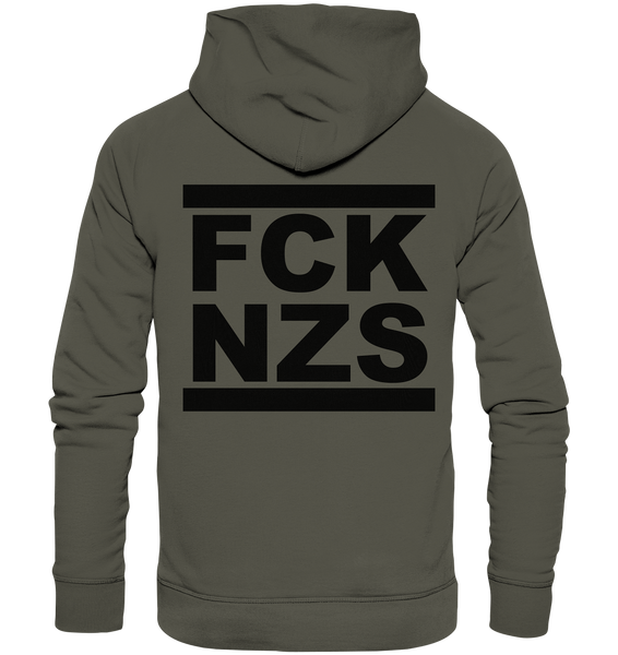N.O.S.W. BLOCK Gegen Rechts Hoodie "FCK NZS" beidseitig bedruckter Männer Organic Basic Hoodie khaki