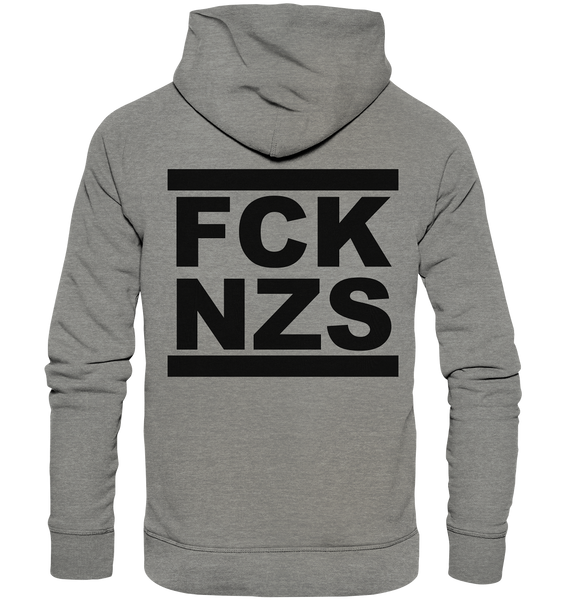 N.O.S.W. BLOCK Gegen Rechts Hoodie "FCK NZS" beidseitig bedruckter Männer Organic Basic Hoodie mid heather grau