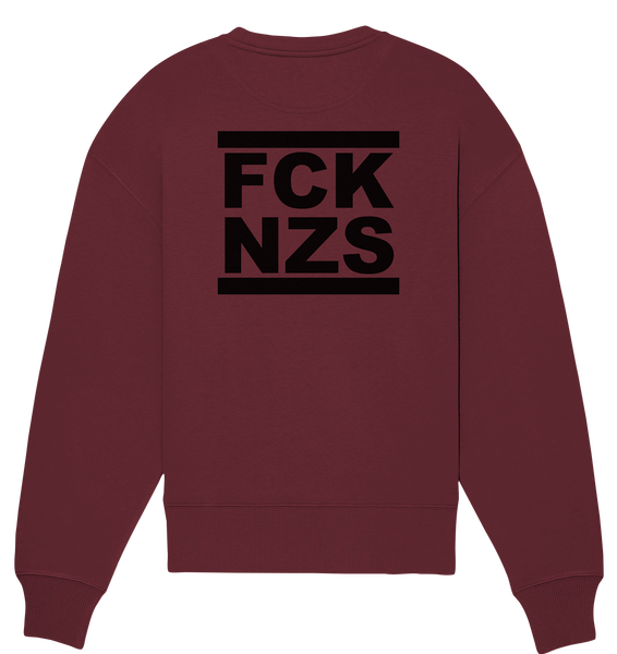 N.O.S.W. BLOCK Gegen Rechts Sweater "FCK NZS" beidseitig bedrucktes Girls Organic Oversize Sweatshirt weinrot