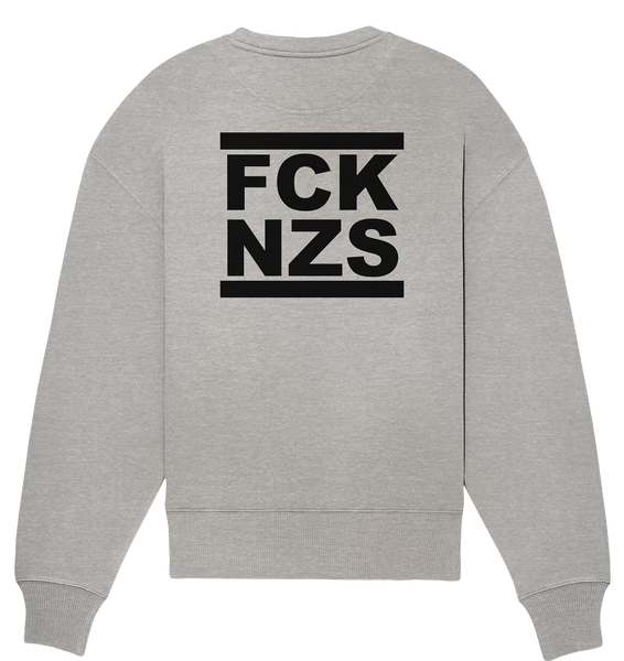 N.O.S.W. BLOCK Gegen Rechts Sweater "FCK NZS" beidseitig bedrucktes Girls Organic Oversize Sweatshirt heather grau