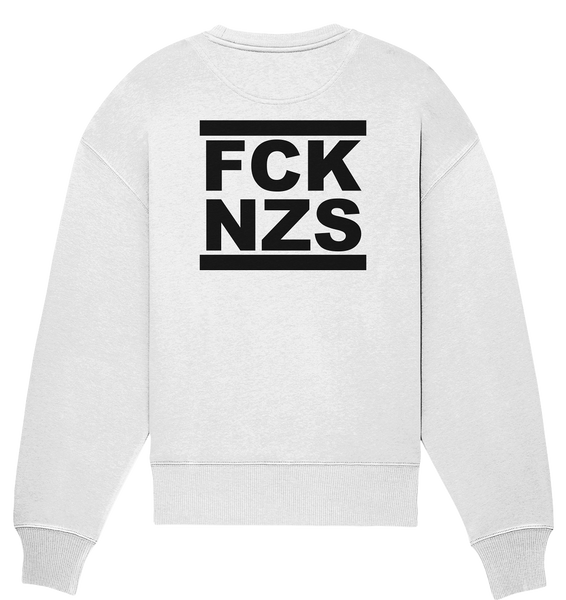N.O.S.W. BLOCK Gegen Rechts Sweater "FCK NZS" beidseitig bedrucktes Girls Organic Oversize Sweatshirt weiss