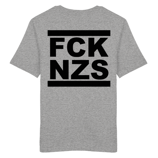 N.O.S.W. BLOCK Gegen Rechts Shirt "FCK NZS" beidseitig bedrucktes Männer Organic T-Shirt heather grey