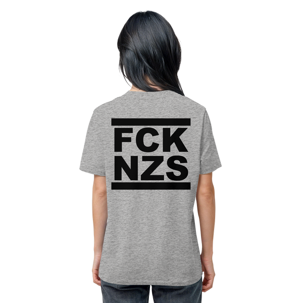 N.O.S.W. BLOCK Gegen Rechts Shirt "FCK NZS" beidseitig bedrucktes Männer Organic T-Shirt heather grey
