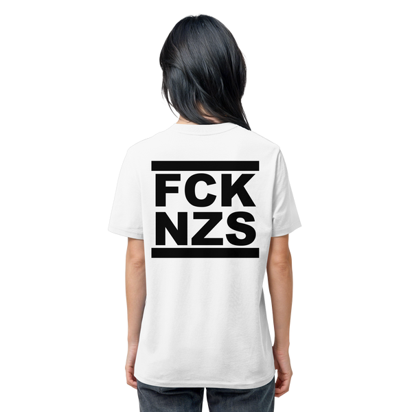 N.O.S.W. BLOCK Gegen Rechts Shirt "FCK NZS" beidseitig bedrucktes Männer Organic T-Shirt white