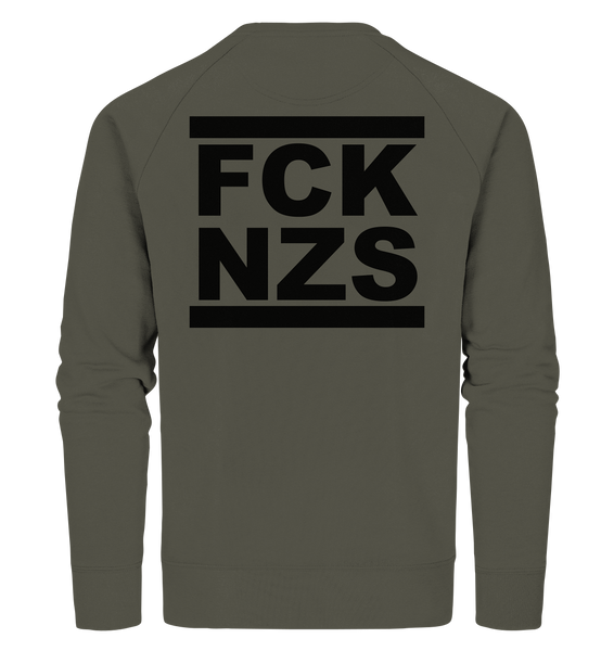 N.O.S.W. BLOCK Gegen Rechts Sweater "FCK NZS" beidseitig bedrucktes Männer Organic Sweatshirt khaki