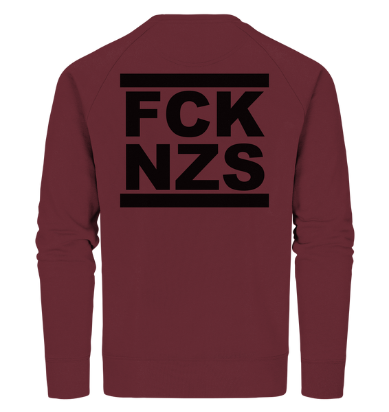 N.O.S.W. BLOCK Gegen Rechts Sweater "FCK NZS" beidseitig bedrucktes Männer Organic Sweatshirt weinrot