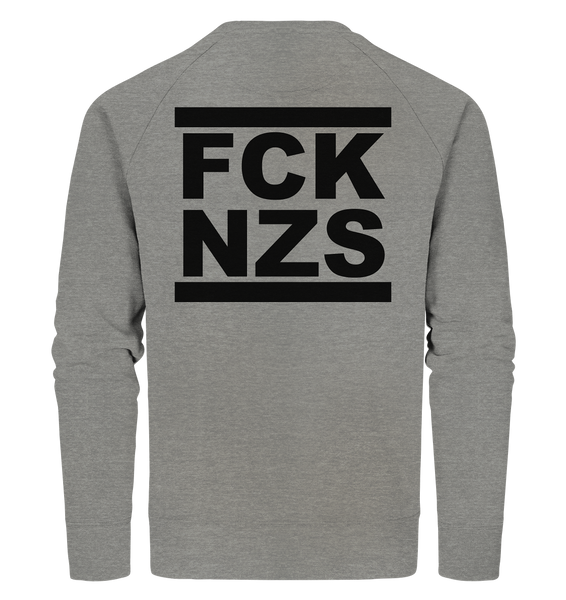 N.O.S.W. BLOCK Gegen Rechts Sweater "FCK NZS" beidseitig bedrucktes Männer Organic Sweatshirt mid heather grau