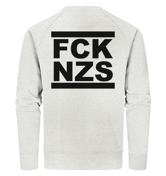 N.O.S.W. BLOCK Gegen Rechts Sweater "FCK NZS" beidseitig bedrucktes Männer Organic Sweatshirt creme heather grau