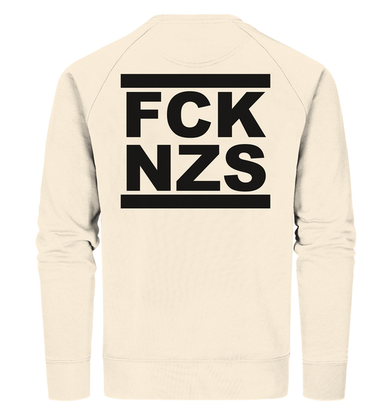 N.O.S.W. BLOCK Gegen Rechts Sweater "FCK NZS" beidseitig bedrucktes Männer Organic Sweatshirt natural raw