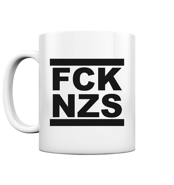 Gegen Rechts Kaffeetasse beidseitig bedruckt "FCK NZS" 330 ml Tasse glossy weiß