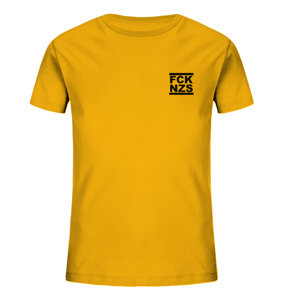 N.O.S.W. BLOCK Gegen Rechts Shirt "FCK NZS" beidseitig bedrucktes Kids Organic T-Shirt gelb