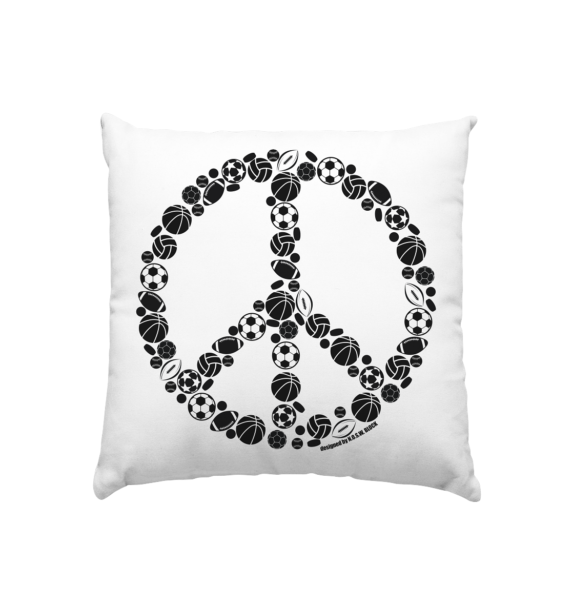 N.O.S.W. BLOCK Homestuff Kissen "SPORTS FOR PEACE" Kissenbezug mit Füllung 40 x 40 cm weiss