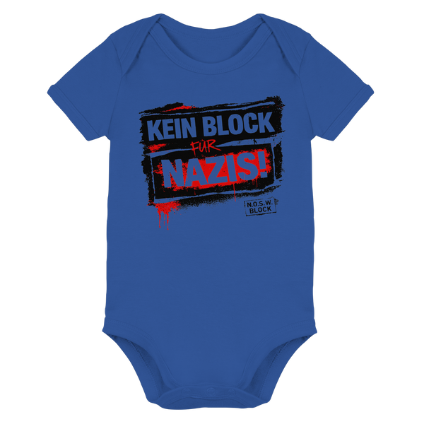 N.O.S.W. BLOCK Baby Body „KEIN BLOCK FÜR NAZIS!“ cobalt blue organic