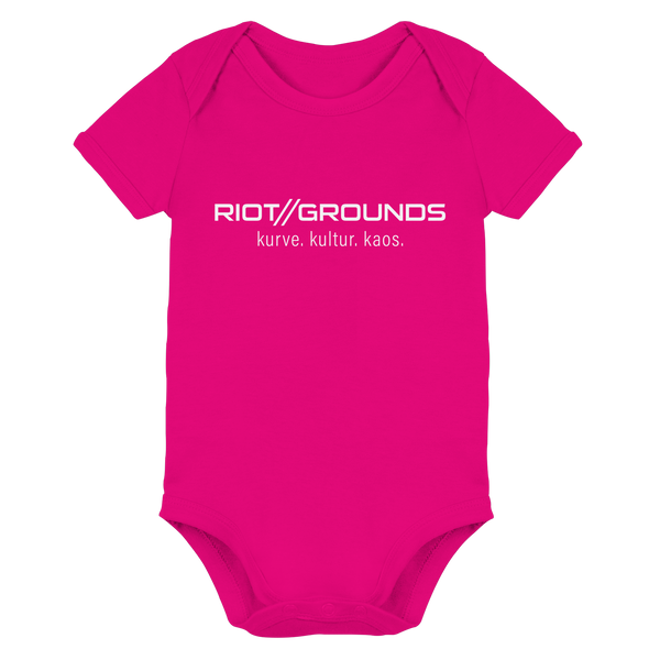 RIOT//GROUNDS Fanblock Body "RIOT//GROUNDS kurve. kulture. kaos." Organic Baby Bodysuite fuchsia organic