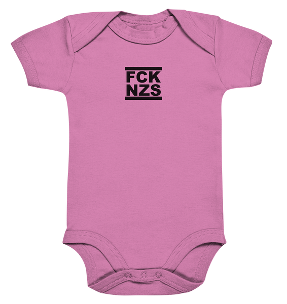 N.O.S.W. BLOCK Gegen Rechts Hoodie "FCK NZS" beidseitig bedruckter Organic Baby Bodysuite bubble gum pink