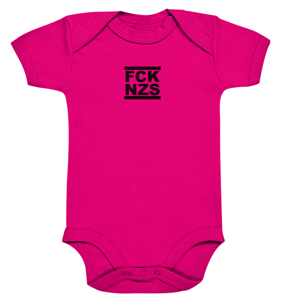 N.O.S.W. BLOCK Gegen Rechts Hoodie "FCK NZS" beidseitig bedruckter Organic Baby Bodysuite fuchsia organic