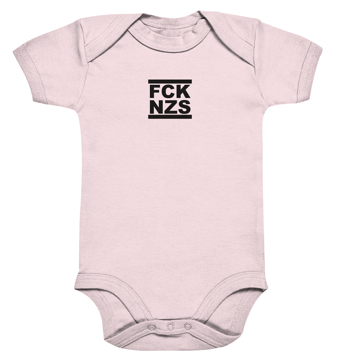 N.O.S.W. BLOCK Gegen Rechts Hoodie "FCK NZS" beidseitig bedruckter Organic Baby Bodysuite powder pink