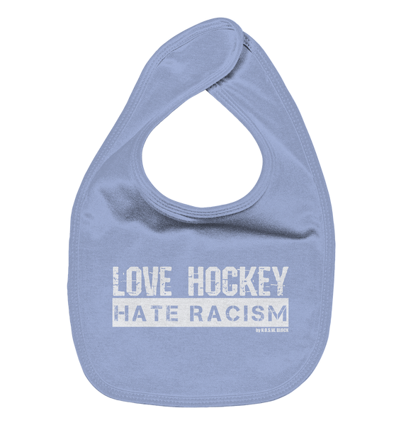 N.O.S.W. BLOCK Lätzchen "LOVE HOCKEY HATE RACISM" Organic Baby-Lätzchen dusty blue
