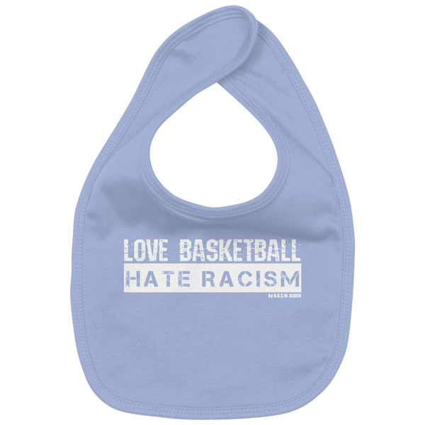 N.O.S.W. BLOCK Gegen Rechts Lätzchen "LOVE BASKETBALL HATE RACISM" Organic Baby-Lätzchen dusty blue