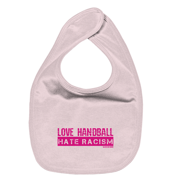 N.O.S.W. BLOCK Gegen Rechts Lätzchen "LOVE HANDBALL HATE RACISM" Organic Baby-Lätzchen powder pink