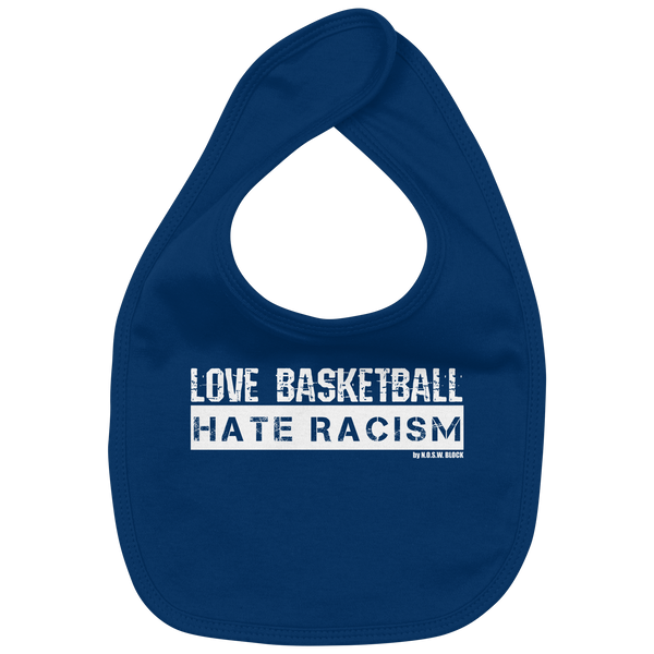 N.O.S.W. BLOCK Gegen Rechts Lätzchen "LOVE BASKETBALL HATE RACISM" Organic Baby-Lätzchen nautical navy