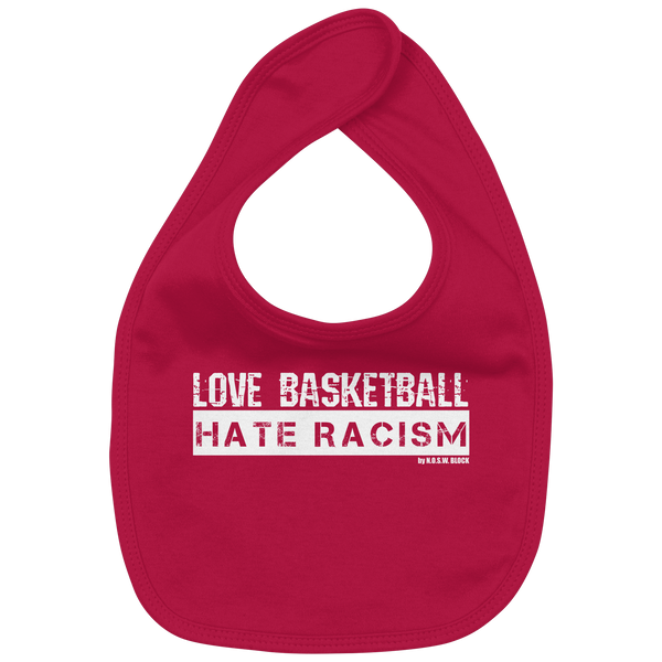 N.O.S.W. BLOCK Gegen Rechts Lätzchen "LOVE BASKETBALL HATE RACISM" Organic Baby-Lätzchen red