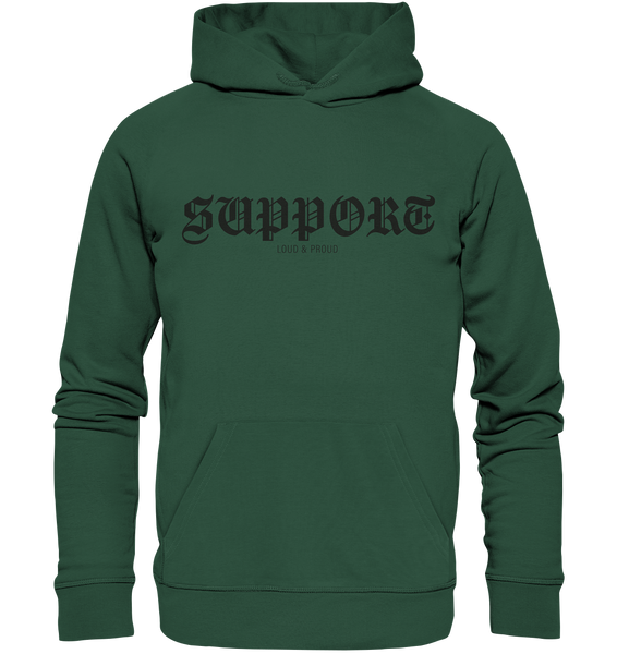 RIOT//GROUNDS Fanblock Hoodie „SUPPORT LOUD & PROUD“ – bottle green
