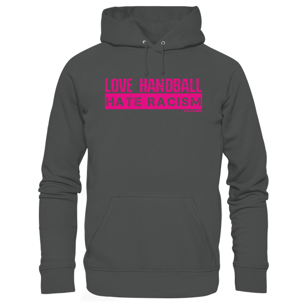 N.O.S.W. BLOCK Handball Hoodie „LOVE HANDBALL HATE RACISM“ – magenta Druck