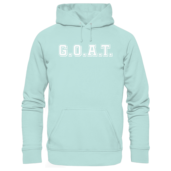 N.O.S.W. BLOCK Fanblock Organic Basic Hoodie „G.O.A.T.“ – caribbean blue