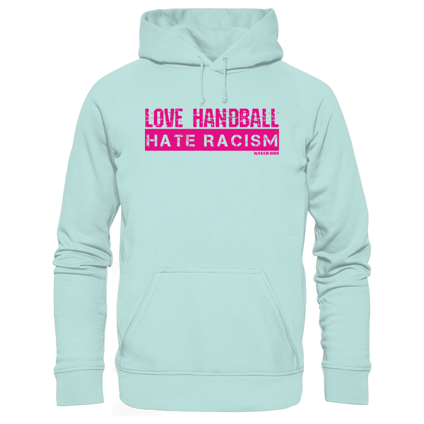 N.O.S.W. BLOCK Handball Hoodie „LOVE HANDBALL HATE RACISM“ – magenta Druck