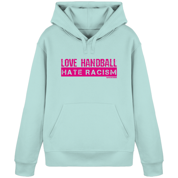 N.O.S.W. BLOCK Handball Hoodie „LOVE HANDBALL HATE RACISM“ – magenta Druck