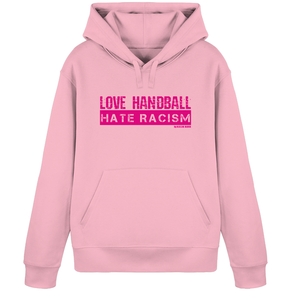 N.O.S.W. BLOCK Handball Hoodie „LOVE HANDBALL HATE RACISM“ – magenta Druck