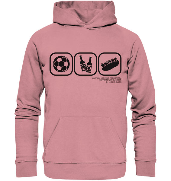 N.O.S.W. BLOCK Fanblock Hoodie "15:30 PFLICHTPROGRAMM" Männer Organic Basic Kapuzenpullover canyon pink