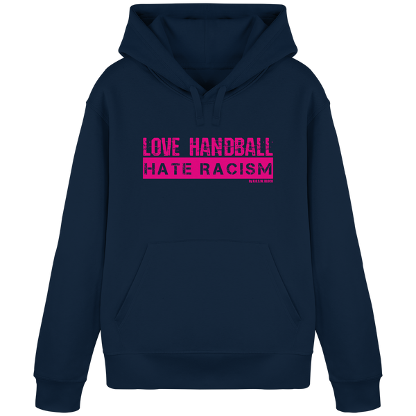 N.O.S.W. BLOCK Handball Hoodie „LOVE HANDBALL HATE RACISM“ – magenta Druck