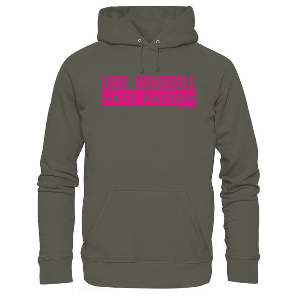 N.O.S.W. BLOCK Handball Hoodie „LOVE HANDBALL HATE RACISM“ – magenta Druck