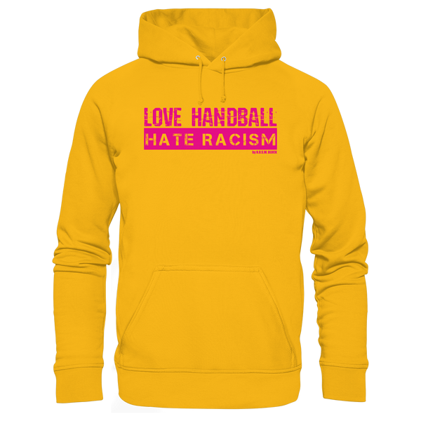 N.O.S.W. BLOCK Handball Hoodie „LOVE HANDBALL HATE RACISM“ – magenta Druck