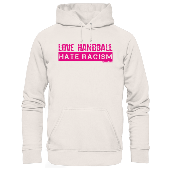 N.O.S.W. BLOCK Handball Hoodie „LOVE HANDBALL HATE RACISM“ – magenta Druck