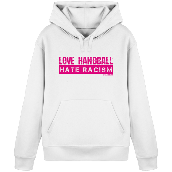 N.O.S.W. BLOCK Handball Hoodie „LOVE HANDBALL HATE RACISM“ – magenta Druck