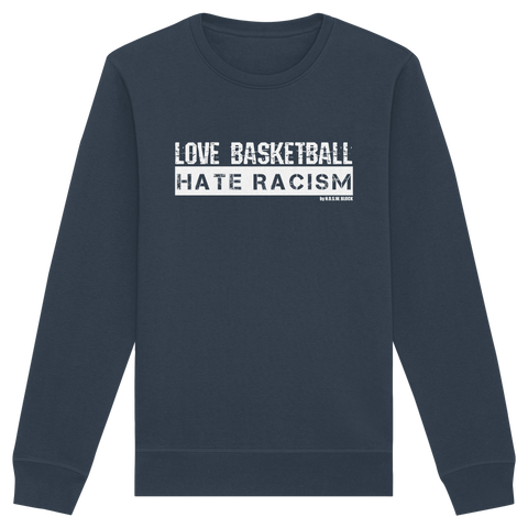 N.O.S.W. BLOCK Gegen Rechts Sweater "LOVE BASKETBALL HATE RACISM" Männer Organic Basic Sweatshirt india ink grey